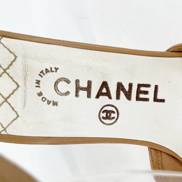 Chanel Vintage Retro Camel Tan Leather Woven Lattice Ankle Strap Heels EU 38 - Picture 10 of 14